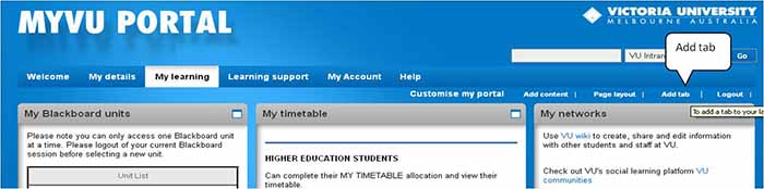 MYVU (student portal) - add tabs