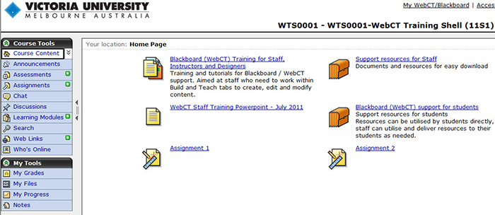 Screenshot of Blackboard course content view