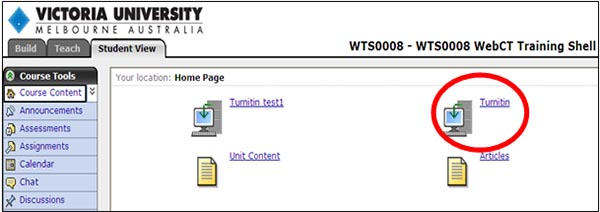 Screenshot of Turnitin icon link in Blackboard